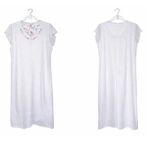 Bali Studio White Cotton Nightgown Floral Trim Siss Dot Lace Sleeve Size L